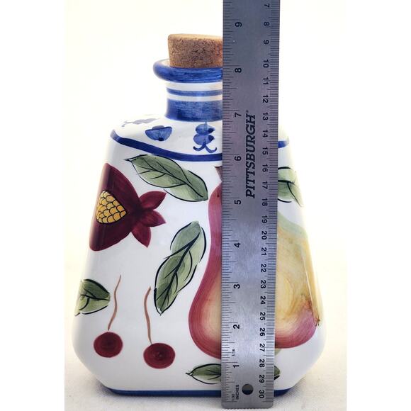 WINE/WATER HOLDER-JAY IMPORT-Porcelain-Cork Top-Fruit Motif-Holds 4 Cups - Picture 8 of 10